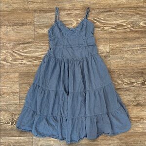 Lulus Blue Tiered Midi Cottagecore Dress 100% Cotton Women's Size Medium